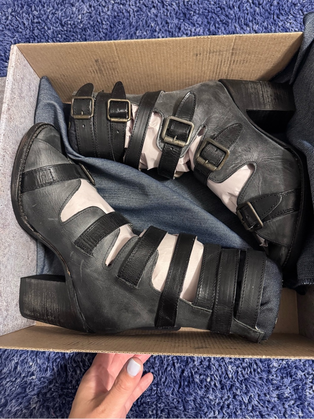 Freebird by Steven Black Strappy Buckle Heeled Ankle Boots/Bond - Picture 3 of 4